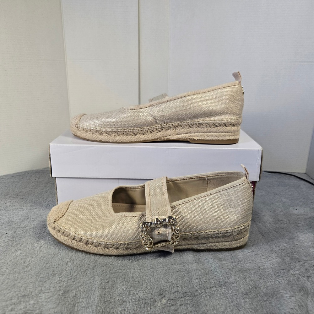 Sam Edelman Maddy Mary Jane Espadrille Flats Gold Metallic Buckle Womens 9